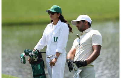 Aaron Rai at the Masters Par 3 contest with fiancee Gaurika Bishnoi