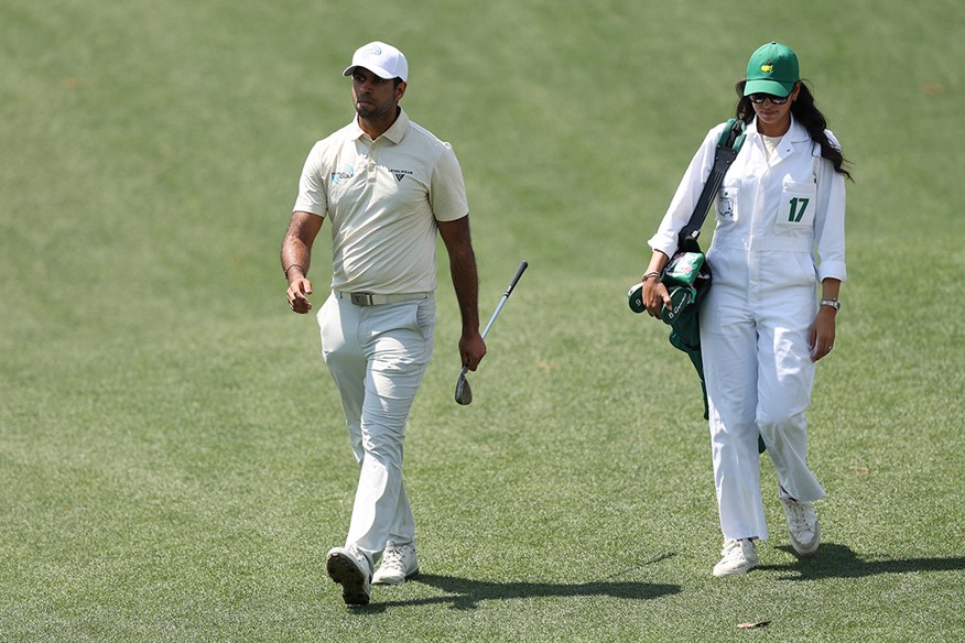 Aaron Rai at the Masters Par 3 contest with fiancee Gaurika Bishnoi