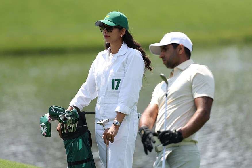 Aaron Rai at the Masters Par 3 contest with fiancee Gaurika Bishnoi