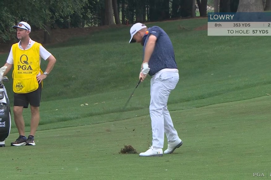 Shane Lowry didn't get relief from this plugged lie at the PGA Championship.