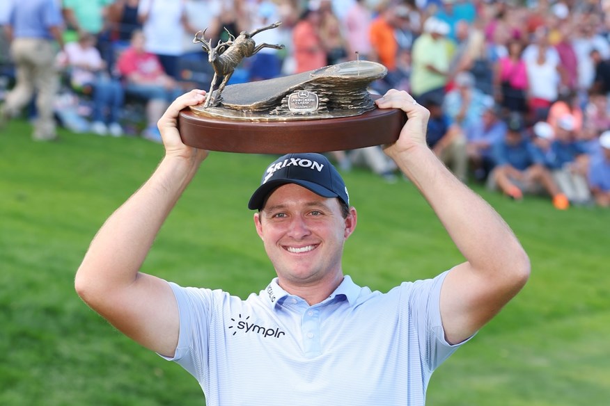 Sepp Straka with the John Deere Classic trophy.