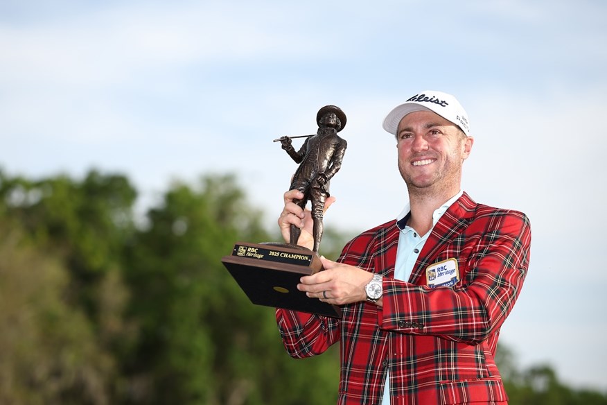 Justin Thomas with the RBC Heritage trophy.