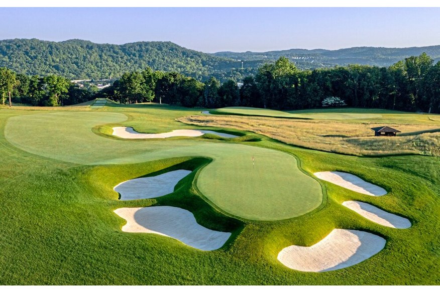 Looking down at Oakmont's well protected 17th Hole