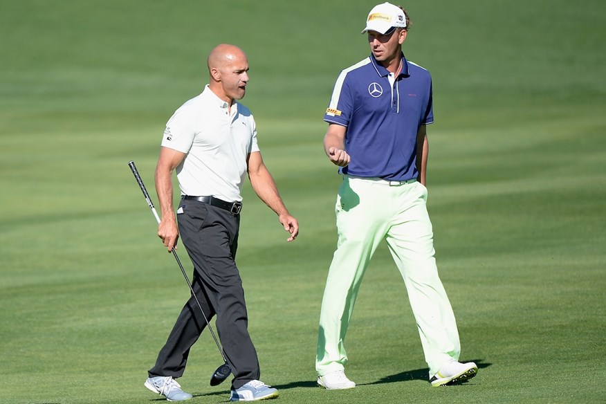 Marcel Siem and Kelly Slater at the 2015 Pebble Beach Pro-Am.