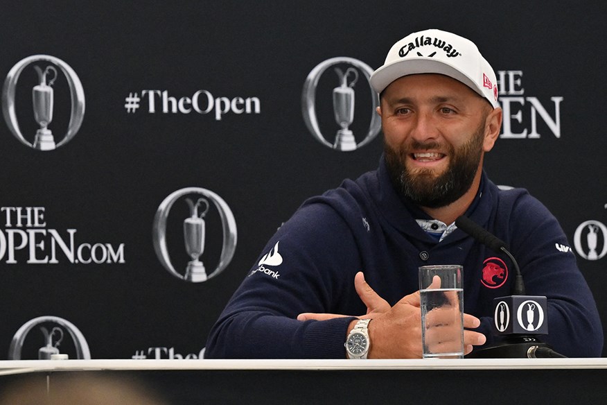Jon Rahm speaking to the media ahead of the 2025 Open Championship