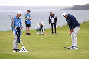 Tony Finau practicing putting ahead of the 153rd Open Championship