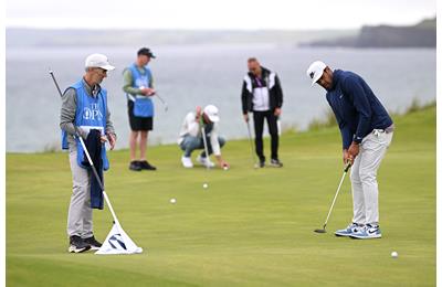 Tony Finau practicing putting ahead of the 153rd Open Championship