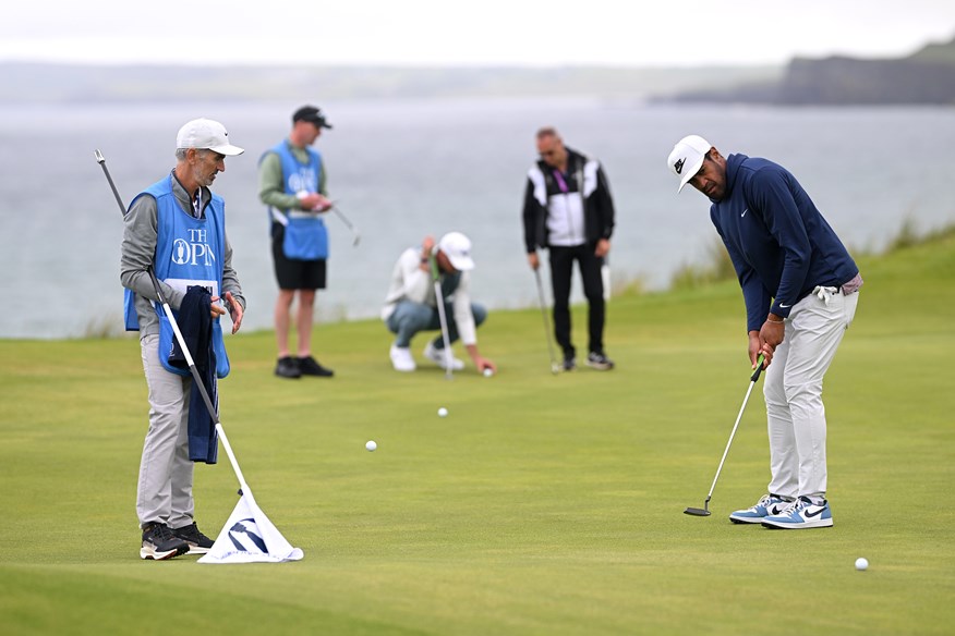 Tony Finau practicing putting ahead of the 153rd Open Championship