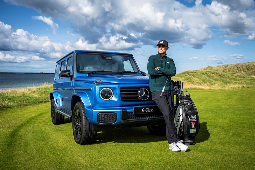 Ludvig Aberg with a Mercedes G Class.