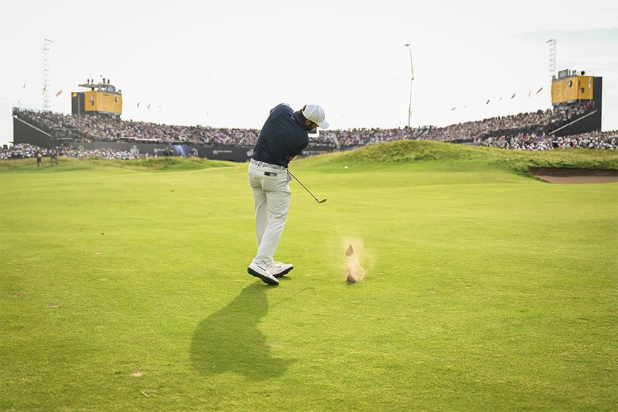 Scottie Scheffler plays the final hole of his 2025 Open Championship victory