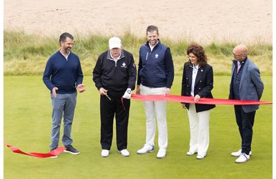 Donald Trump opens the new golf course at his Trump International resort in Aberdeen, Scotland.