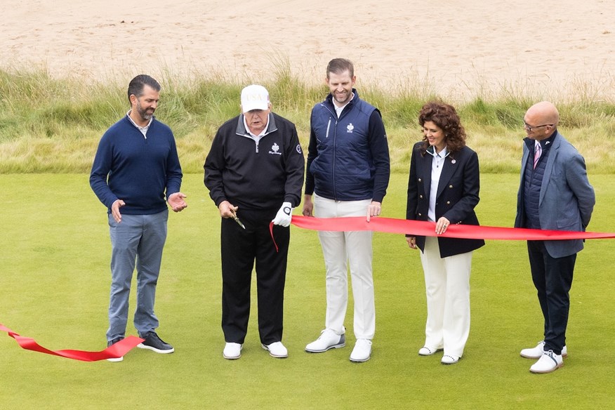 Donald Trump opens the new golf course at his Trump International resort in Aberdeen, Scotland.