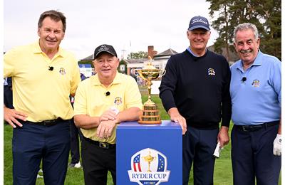 Sir Nick Faldo, Ian Woosnam, Sandy Lyle and Sam Torrance at the 2025 Betfred British Masters