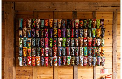 The headcover wall at Scotty Cameron's Barn is a nod to the company's history
