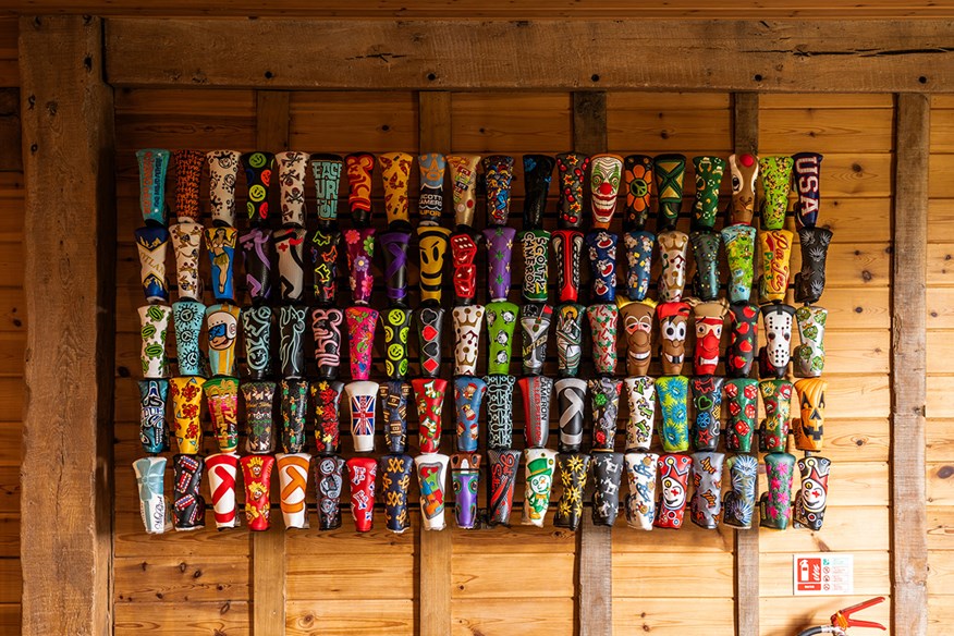 The headcover wall at Scotty Cameron's Barn is a nod to the company's history