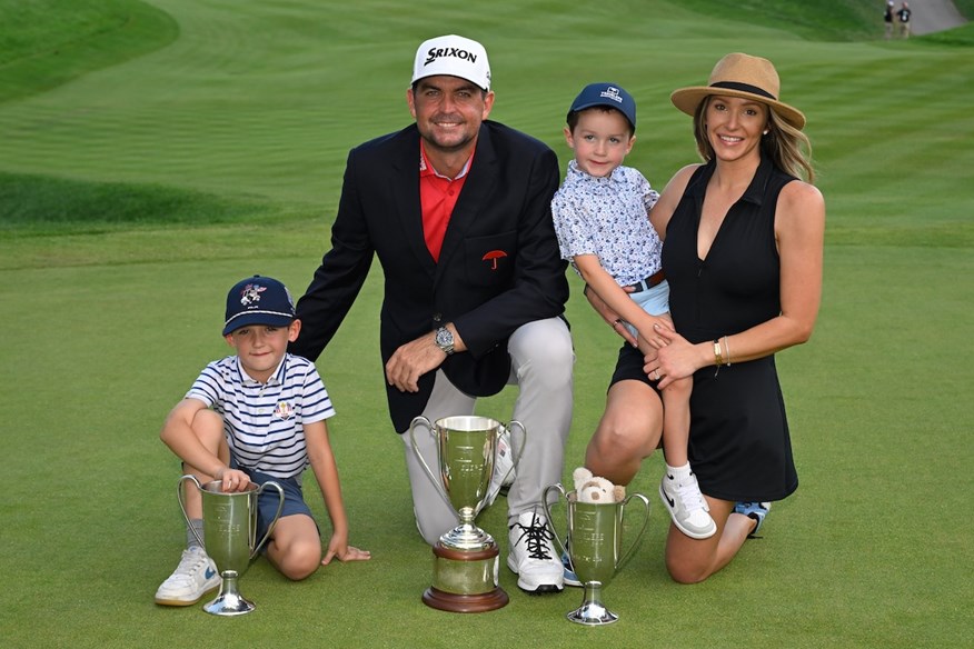 Keegan Bradley's wife, Jillian, with their two children.