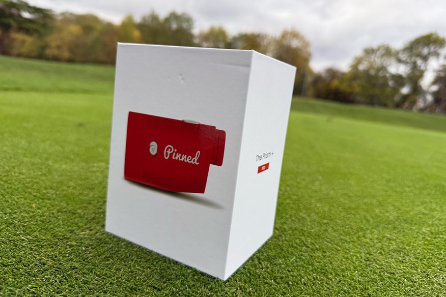 The box of the Pinned Golf Prism+ laser rangefinder