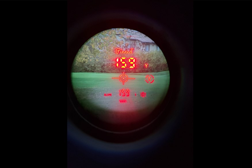 The 4K OLED display of the Pinned Golf Prism+ laser rangefinder