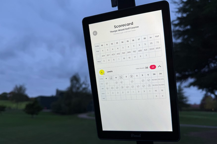 The 8-inch screen is impressively bright on Pinned Golf"s The Caddie GPS tablet