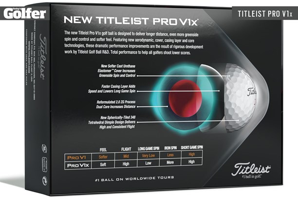 The back of the box of the Titleist Pro V1x 2021 golf ball.