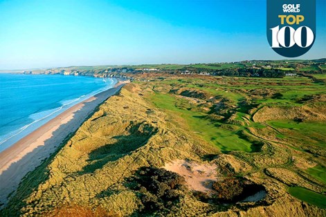 Royal Portrush Golf Club's Dunluce Course from above. Royal Portrush Golf Club's Dunluce Course from above.