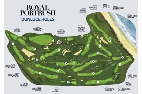 The holes and layout of Royal Portush Golf Club's Dunluce Course. The holes and layout of Royal Portush Golf Club's Dunluce Course.
