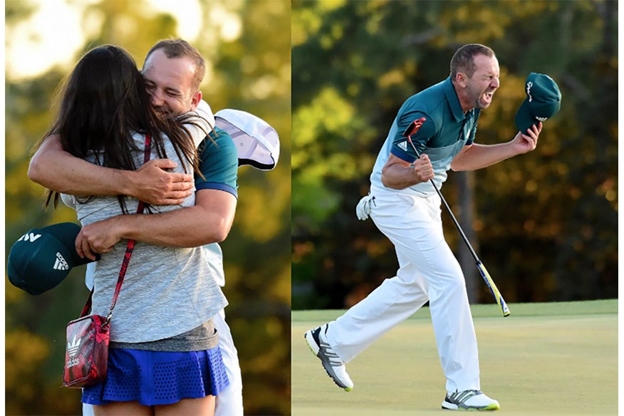 Sergio Garcia celebrates his 2017 Masters victory with his partner