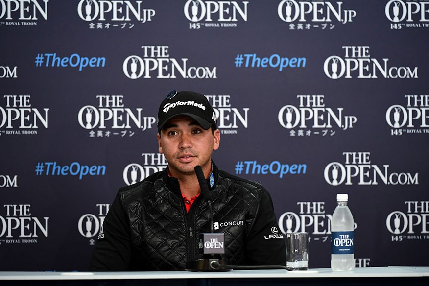  Jason Day of Australia speaks at a press conference ahead of the 145th Open Championship at Royal Troon