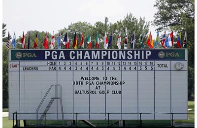 The leaderboard at the 2016 PGA Championship at Baltusrol Golf Club 