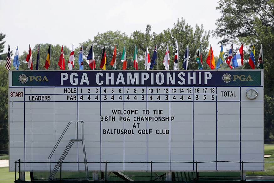 The leaderboard at the 2016 PGA Championship at Baltusrol Golf Club 