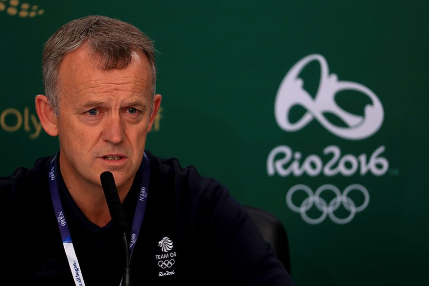 Captain of Great Britain's Olympic golf team, Jamie Spence speaks during a British Olympic Golf Team Press Conference ahead of the Open Championship at Royal Troon