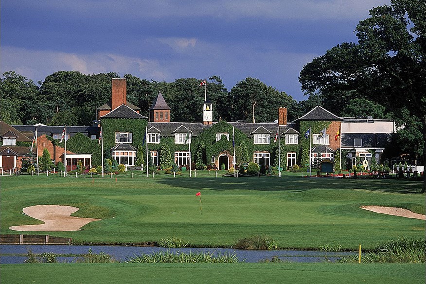 Par 4, 18th hole and clubhouse at the Brabazon Course at the Belfry