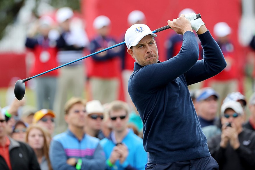 Henrik Stenson of Europe plays a shot during practice prior to the 2016 Ryder Cup at Hazeltine National