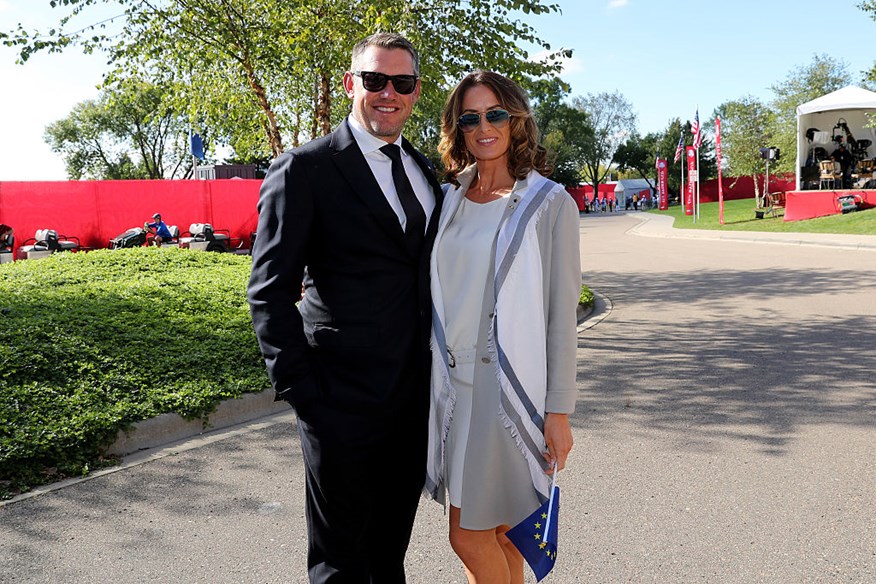 Lee Westwood of Europe and Helen Storey attend the 2016 Ryder Cup Opening Ceremony at Hazeltine