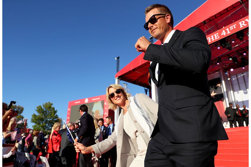 Emma Stenson and Henrik Stenson of Europe depart the 2016 Ryder Cup Opening Ceremony at Hazeltine National