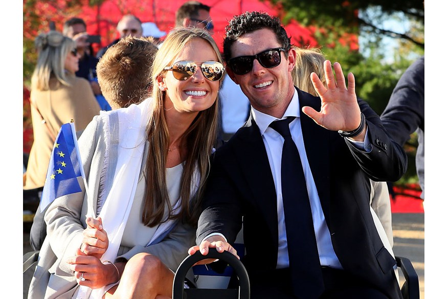 Erica Stoll and Rory McIlroy of Europe attend the 2016 Ryder Cup Opening Ceremony at Hazeltine National