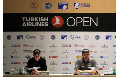 Danny Willett and Lee Westwood during a press conference for the Turkish Airlines Open