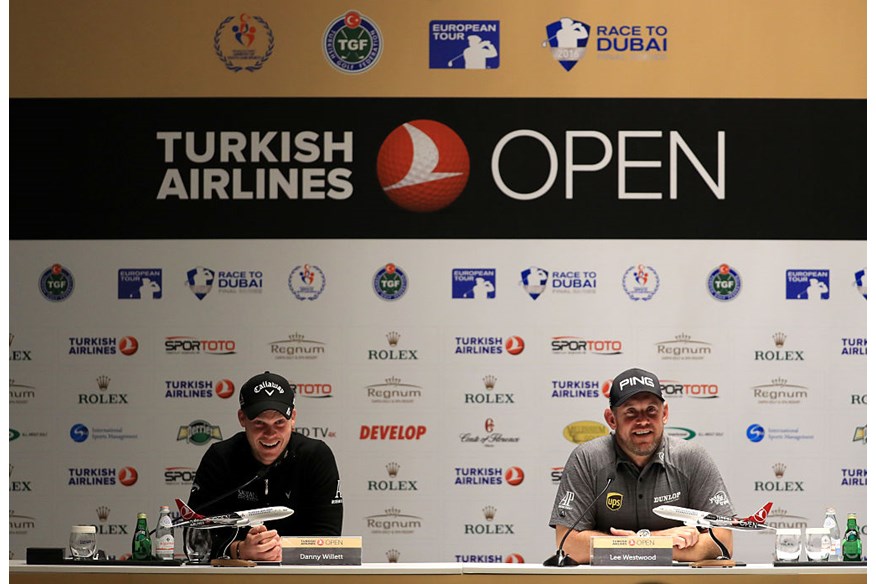 Danny Willett and Lee Westwood during a press conference for the Turkish Airlines Open