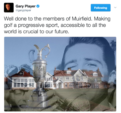 Gary Player reacts to Muirfield vote