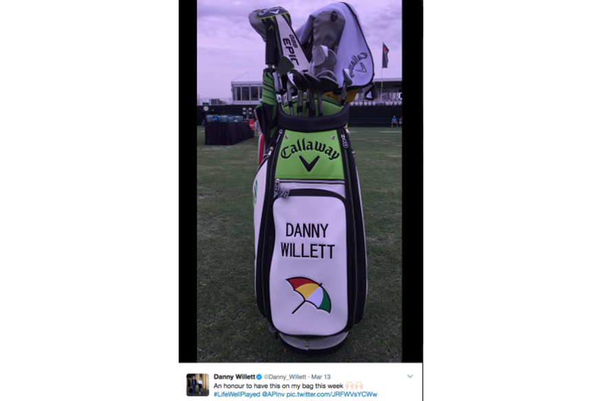 Danny Willett put Arnold Palmer's umbrella on his golf bag