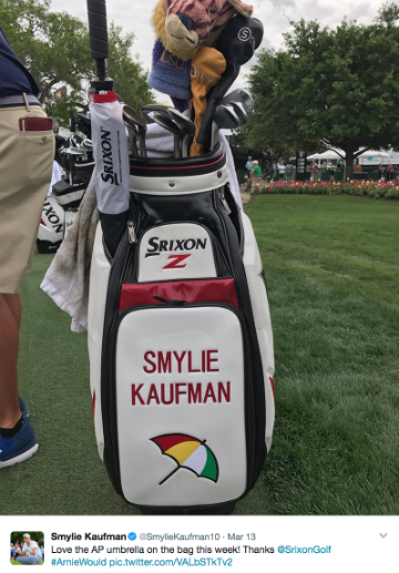 Smylie Kaufman put the umbrella on his bag for Arnold Palmer invitational