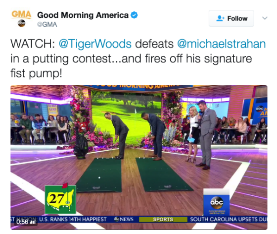 Tiger Woods plays putting contest on GMA