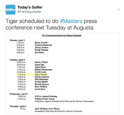 press schedule at the masters