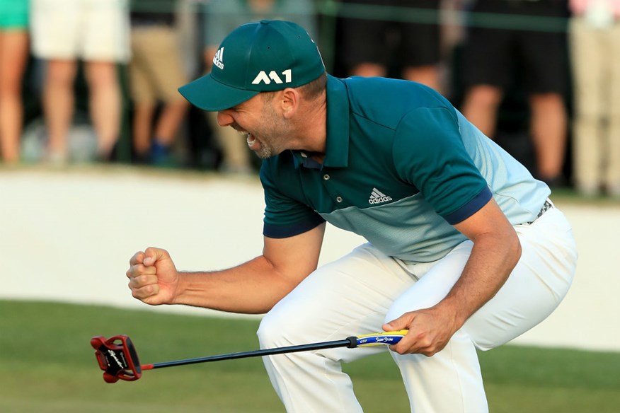 Sergio Garcia celebrates his Masters win.