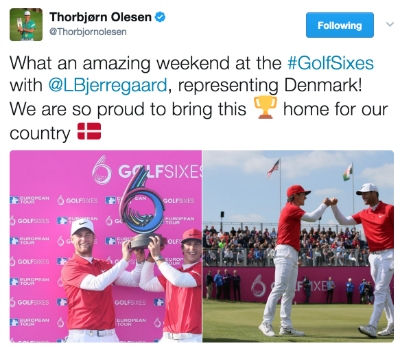 Thorbjorn Olesen tweets about GolfSixes win