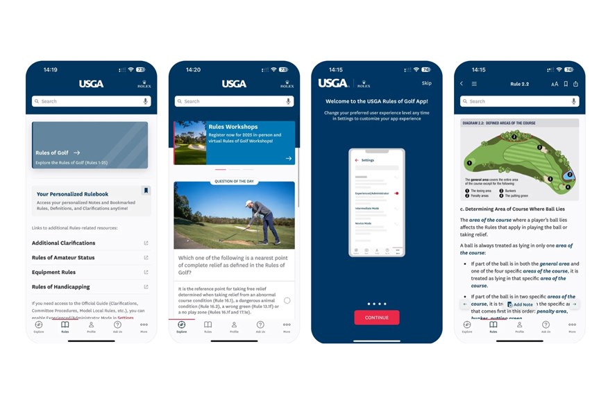 The USGA’s official Rules of Golf app offers the complete rules text, clarifications, model local rules, and interactive quizzes