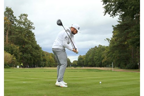 Tyrrell Hatton works hard on maintaining the set in his wrists. Tyrrell Hatton works hard on maintaining the set in his wrists.