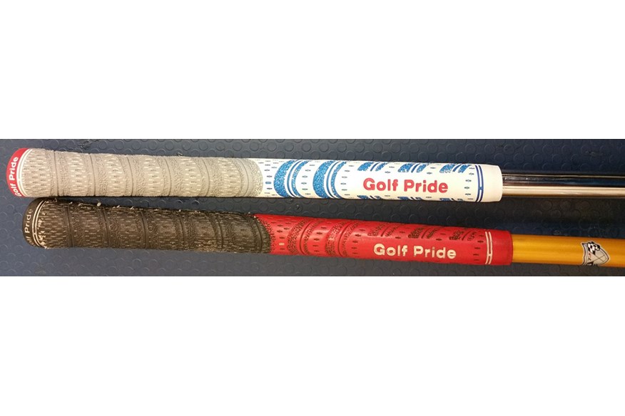 Worn golf grips go shiny