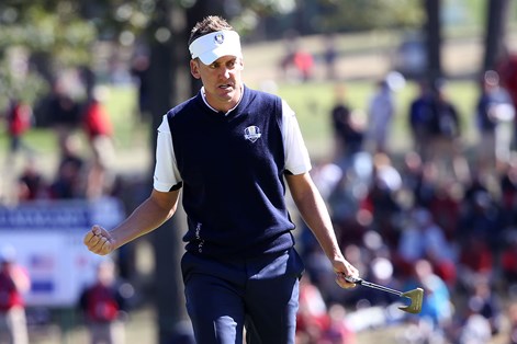 Ian Poulter celebrates at Medinah. Ian Poulter celebrates at Medinah.