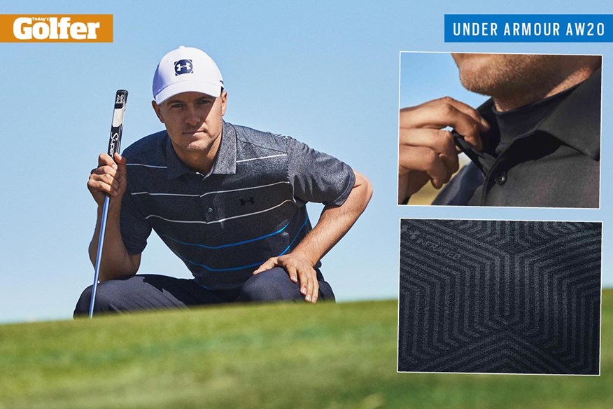 Jordan Spieth in one of the new Under Armour polo shirts and ColdGear Infrared Golf Baselayer.